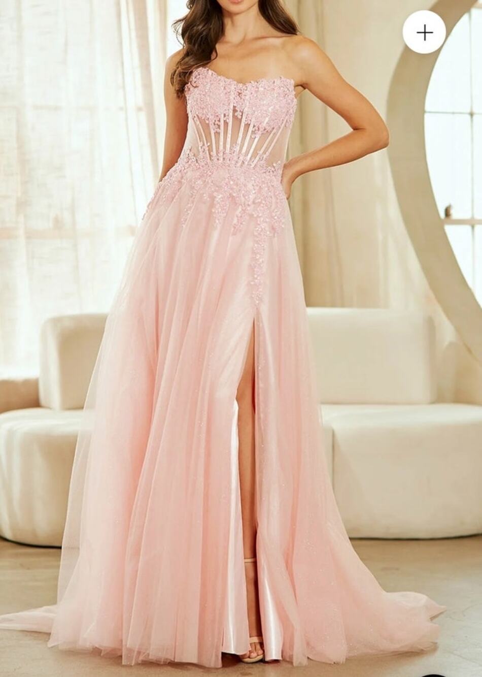 Amelia Couture Pink Corset Dress Size 4 Style 9078 Strapless Sheer Blush A Line